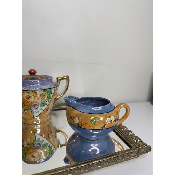 Lusterware Kitchen Set Sugar Creamer Painted Ethnic Asian Japanese Iridescent - Picture 7 of 10